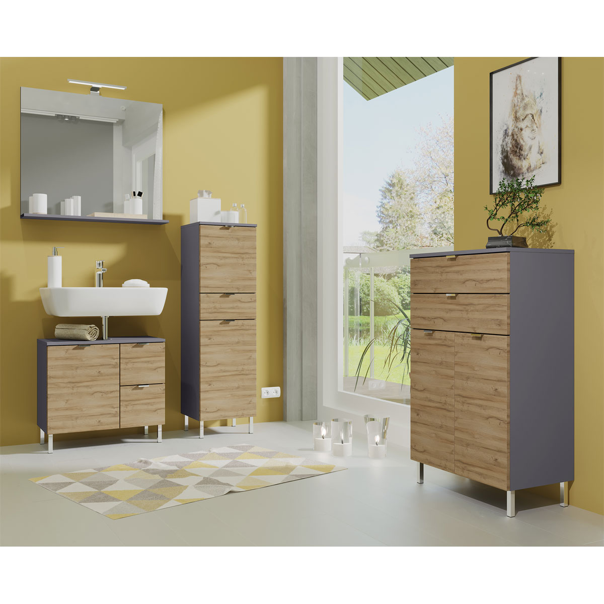 Schrank Maureen mit 1 Schubkasten 34 x 120 x 34 cm Graphit/Grandson-Eiche-Nachbildung Bild 5
