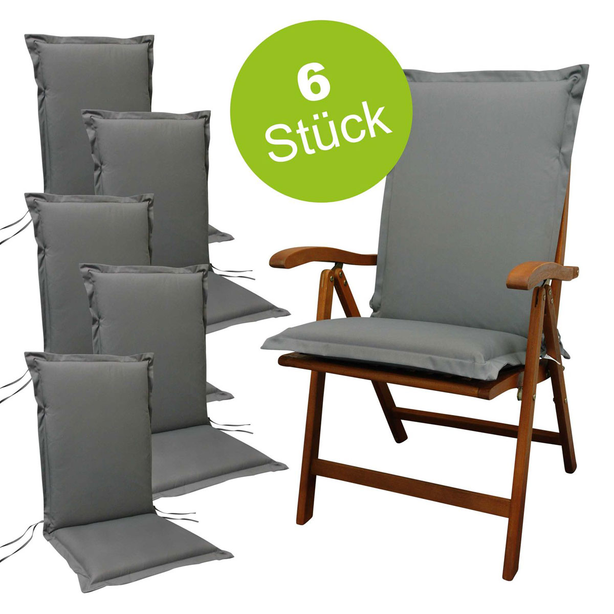 Sitzauflage Hochlehner „Premium“, 6 Stück, extra dick, Grau | 6x  Polsterauflage | K000021879 | Sessel-Erhöhungen