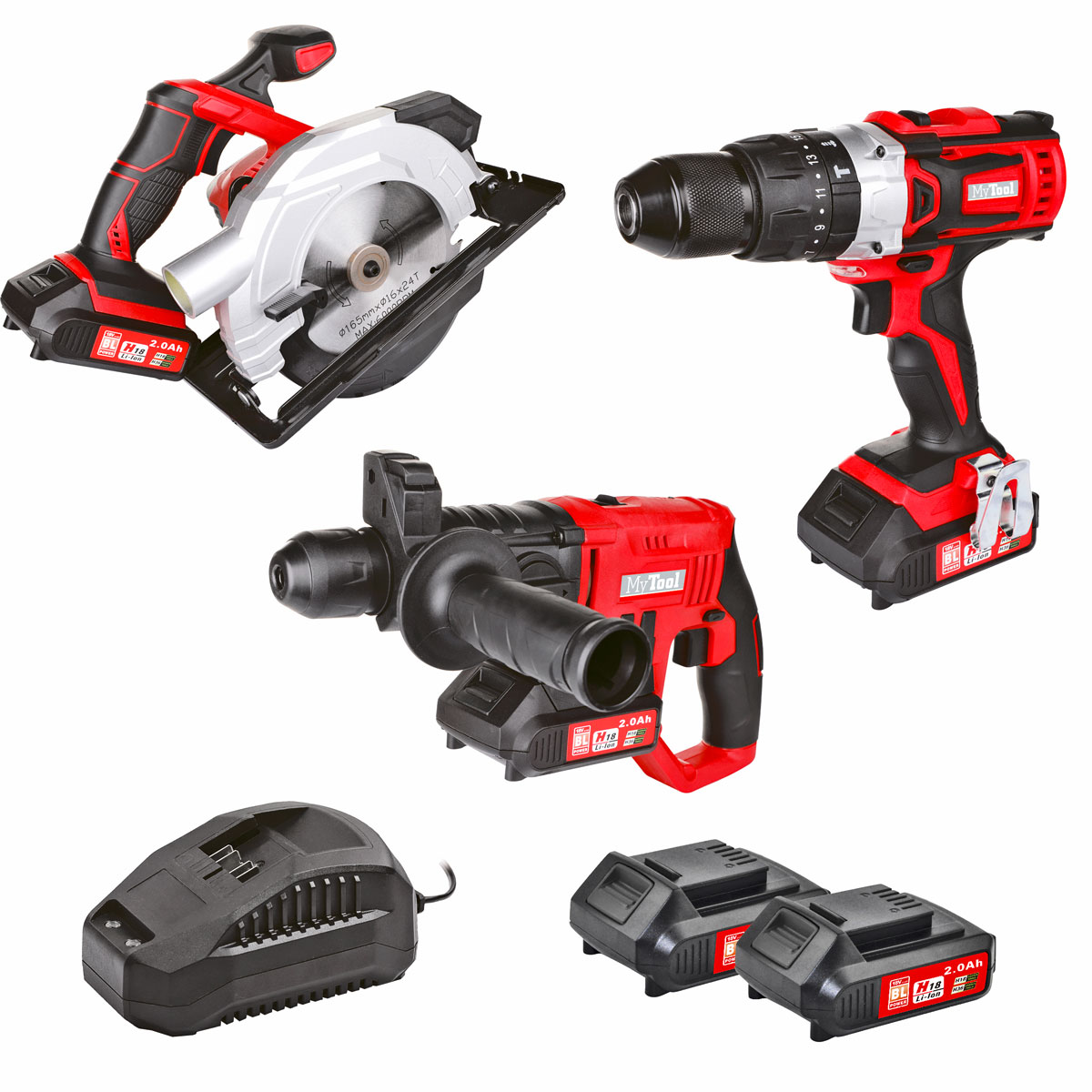 MyTool Akku-Komplettsett mit Schlagbohrmaschine Bohrhammer Handkreissäge inkl Akku und Ladegerät