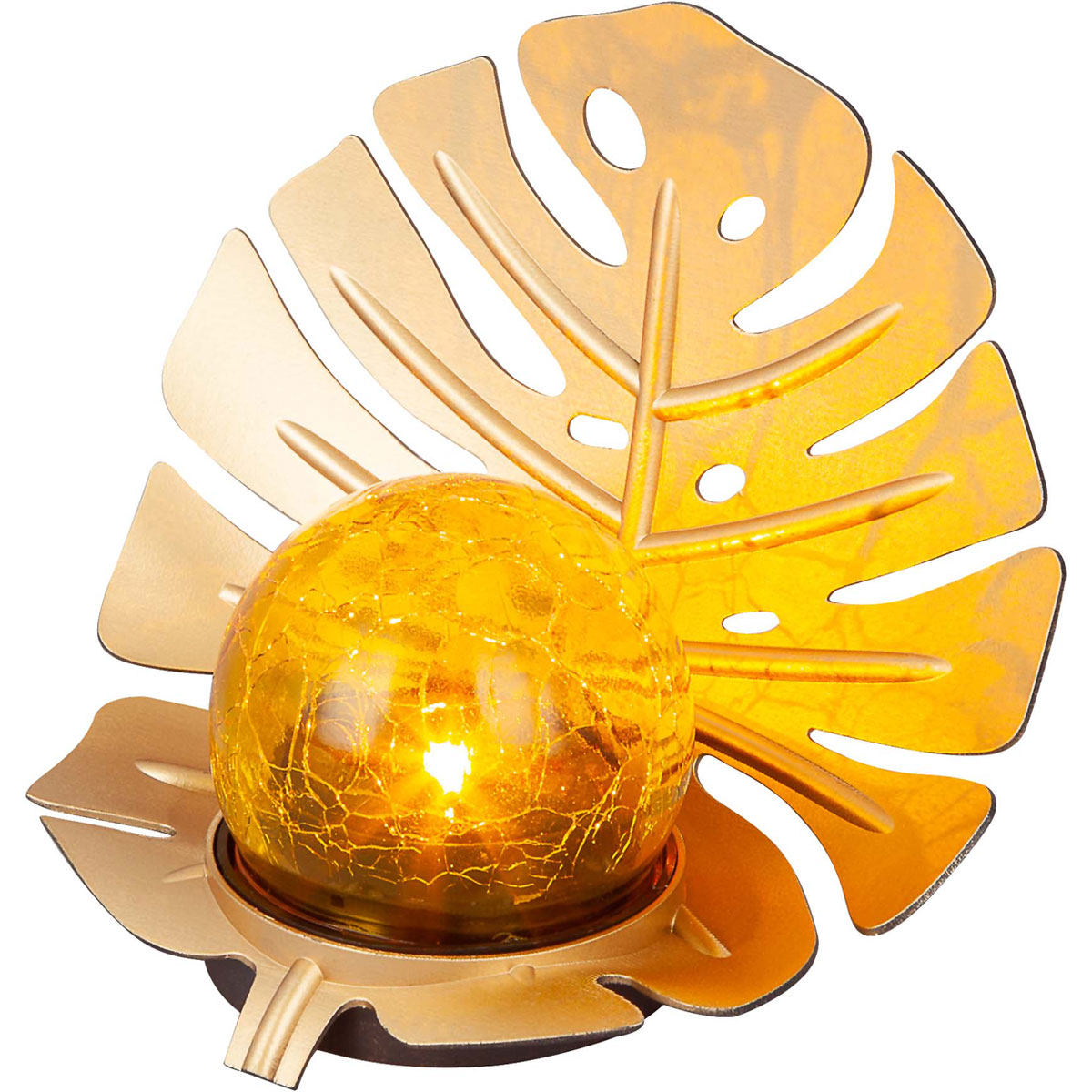 Flector Solar-Dekoleuchte Golden Monstera inkl Glaskugel in Bruchoptik gold