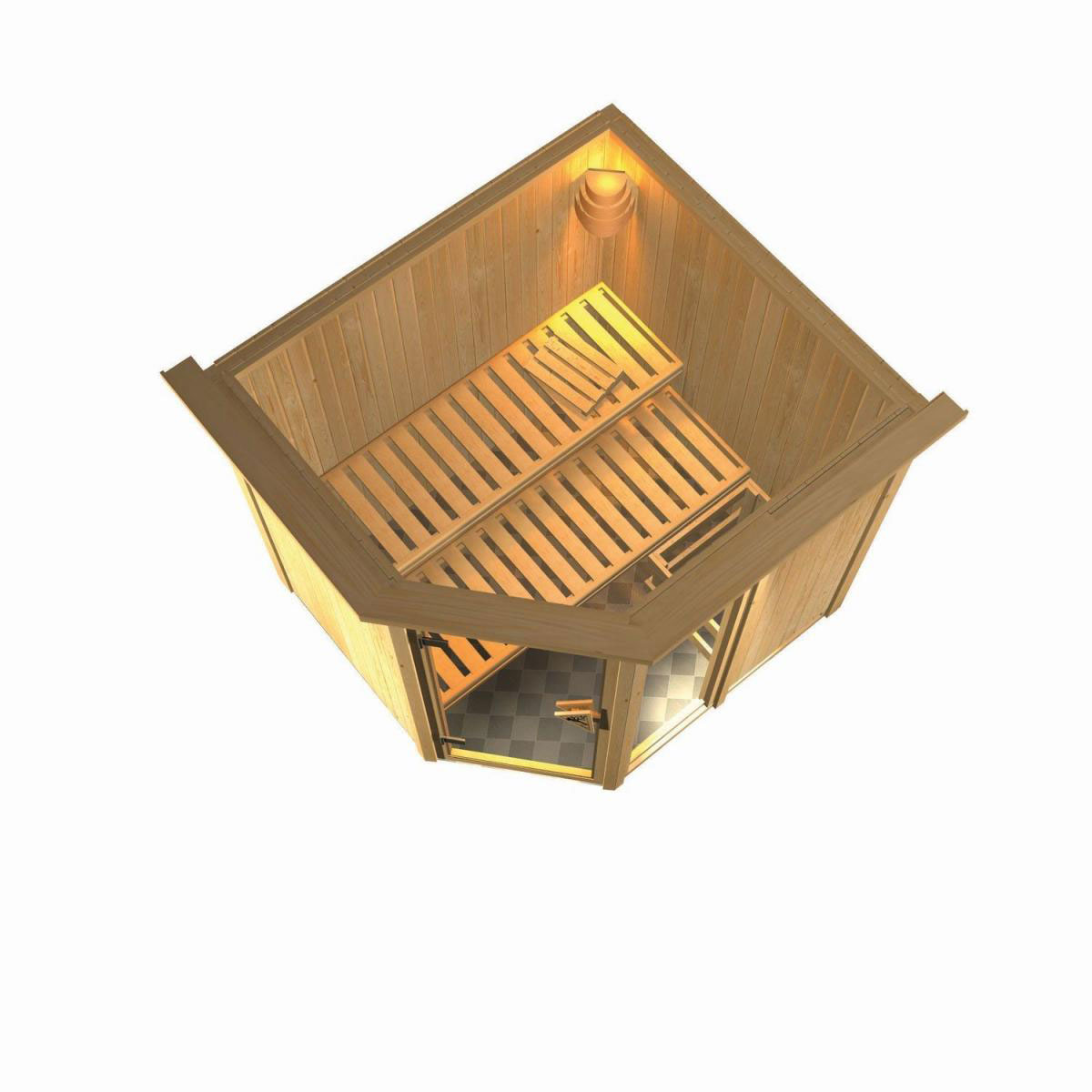 Karibu Systemsauna Fiona 1 68 mm 9 kW Ofen integr Strg mit Dachkranz Bild 3