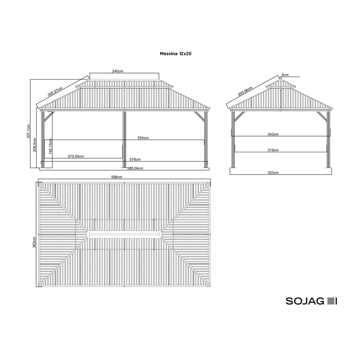 Sojag Pavillon Messina 1220 inkl. Moskitonetz 363x598x307,1cm Anthrazit Bild 12