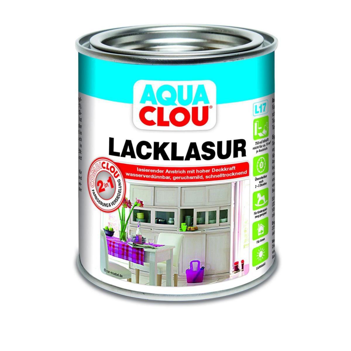 Clou L17 Aqua Lacklasur „Weiß“, 750 ml