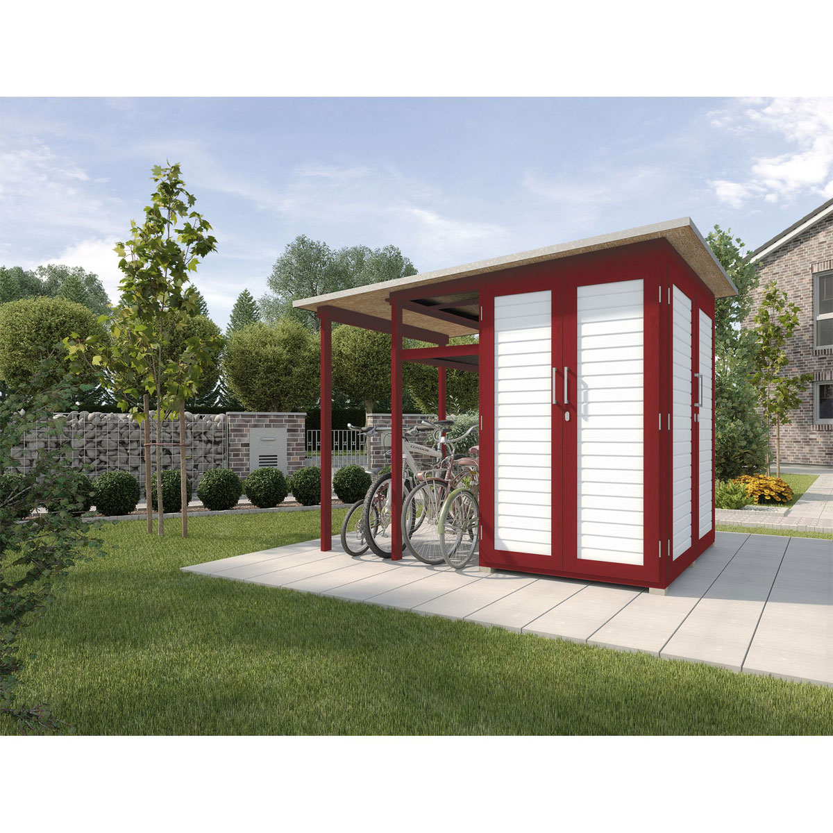 Gerätehaus Garten [Q] „Modul Family“, rot/weiß