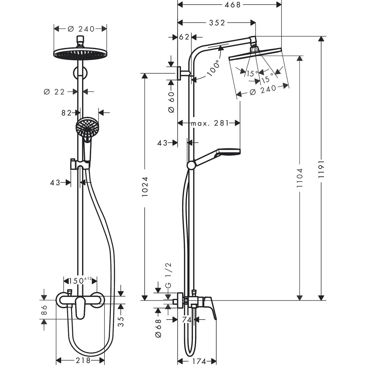 Hansgrohe  Duschsystem 240 Crometta S 1 Strahlart mit Einhebelmischer Chrom Bild 2