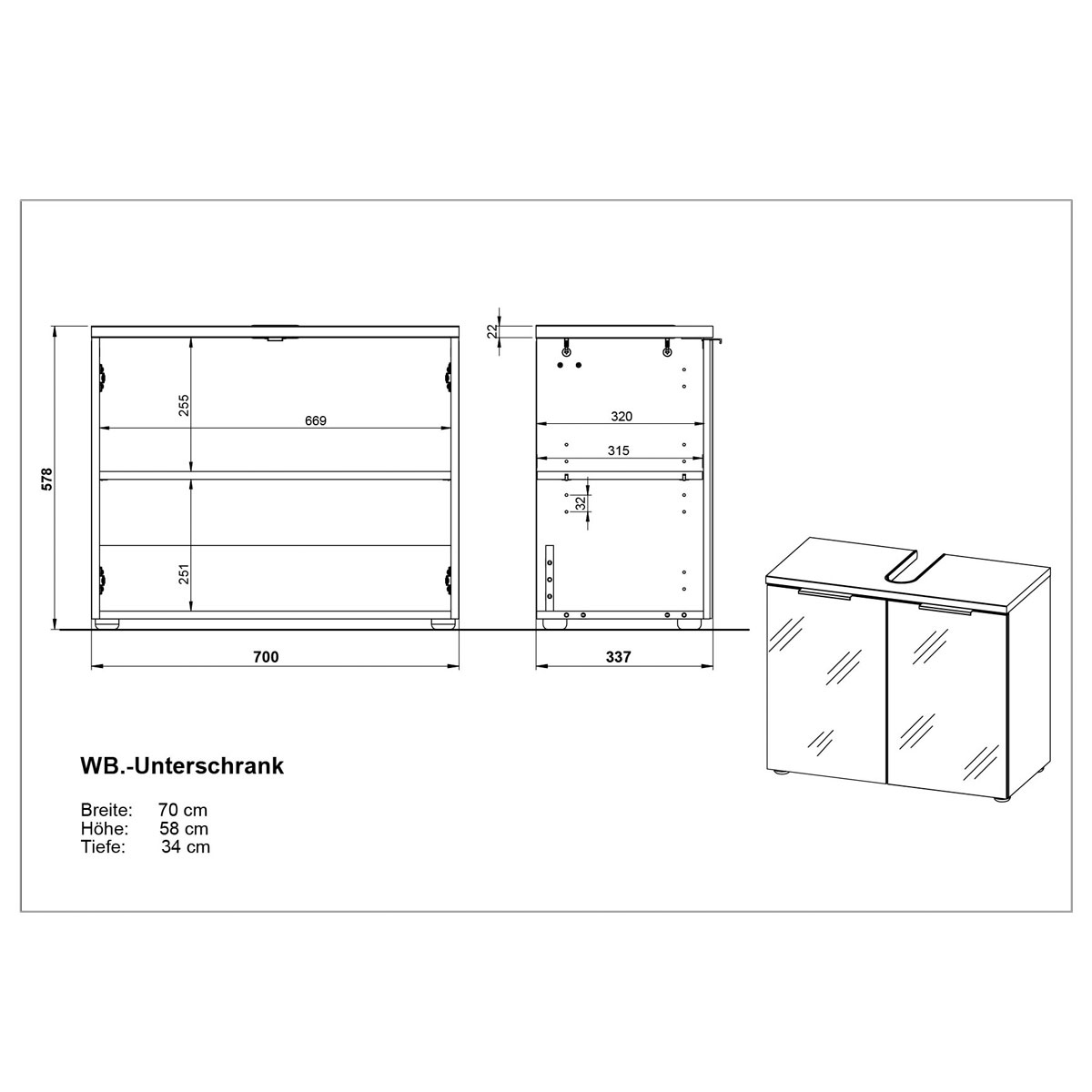 Waschbecken-Unterschrank 70 x 58 x 34 cm Navarra-Eiche-Nachbildung Bild 6