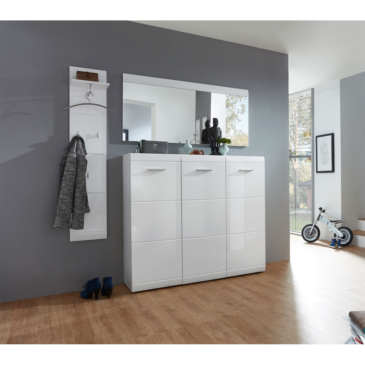 Garderobenpaneel Adison Front in Hochglanz mit Rillenfräsung 30 x 152 x 23 cm weiß Bild 2