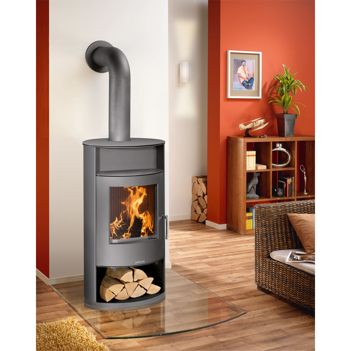 Justus Kaminofen Island Aqua Stahl Bild 2