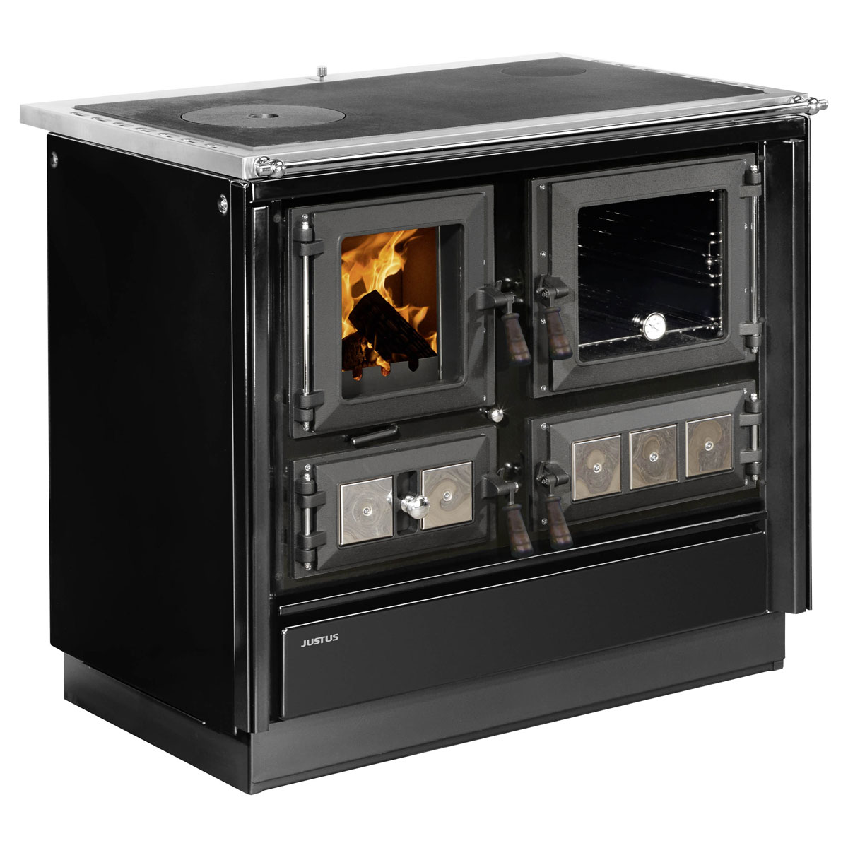 Justus Festbrennstoffherd Rustico-90 2.0 Schwarz rechts