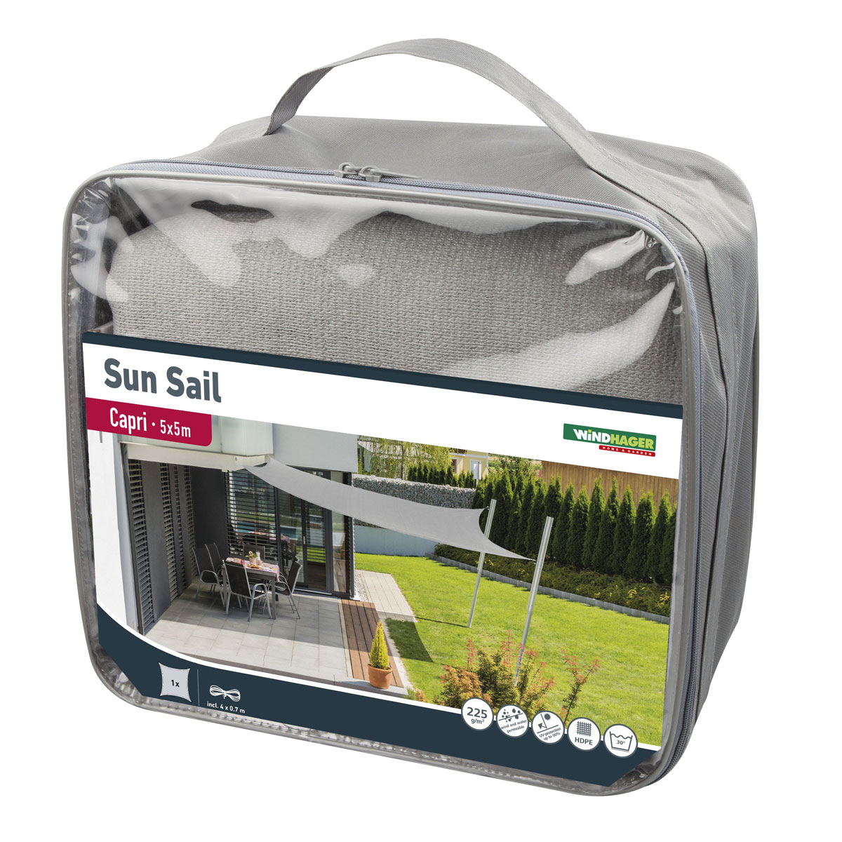 Viereck-Segel Capri 5 x 5 m grau Bild 4