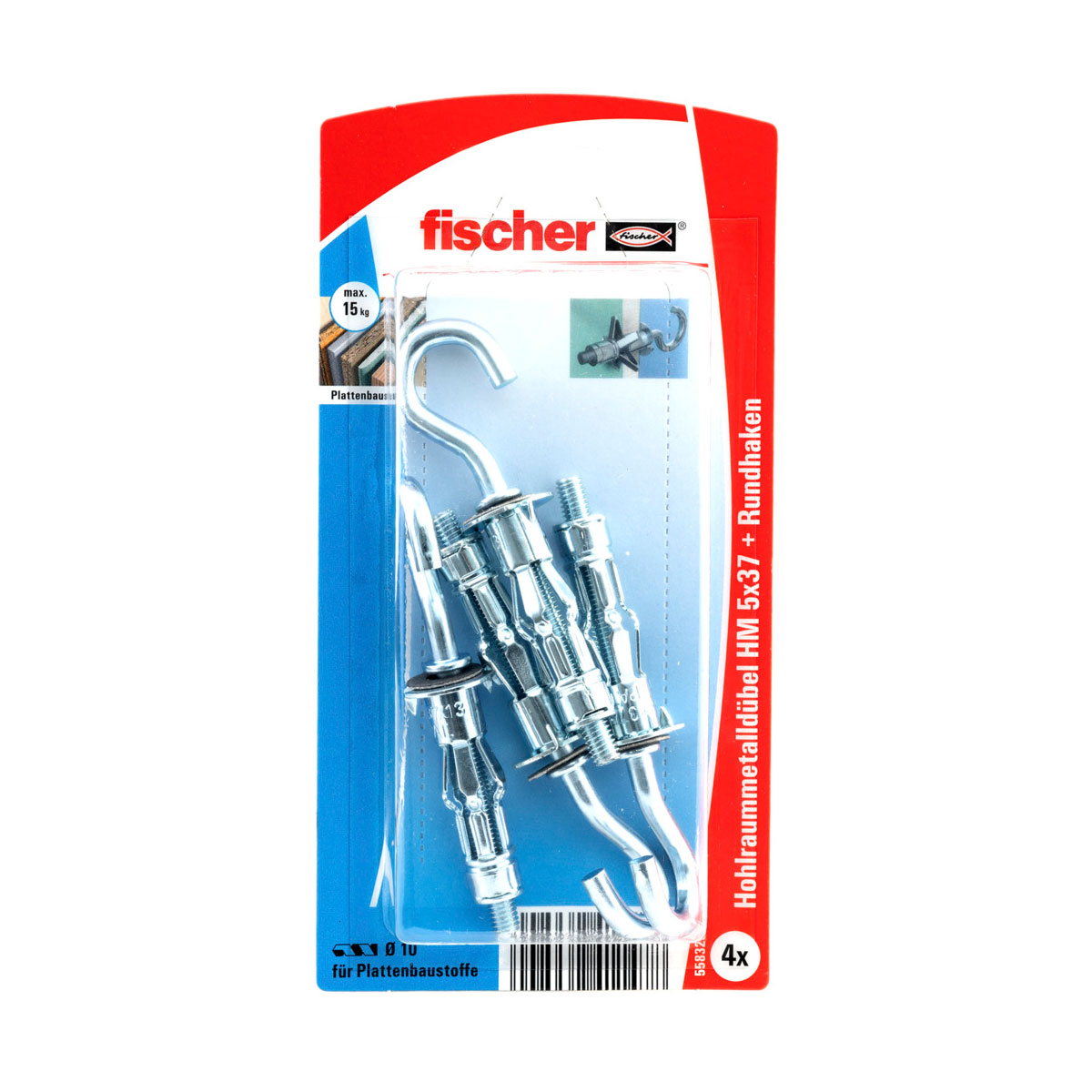 Fischer  Hohlraumdübel HM 5 x 37 mit Rundhaken 4 Stück