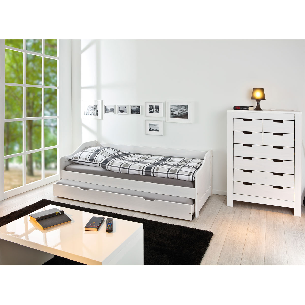 Sofabett „Leonie“, 90x190 cm, weiß, inkl. 2 Rollrosten