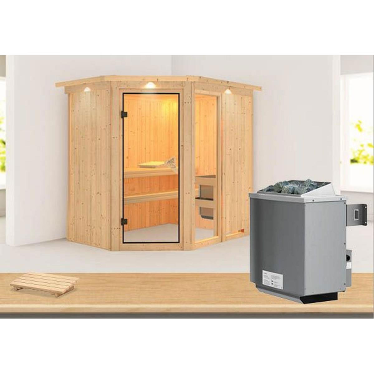 Karibu Systemsauna Fiona 1 68 mm 9 kW Ofen integr Strg mit Dachkranz Bild 1