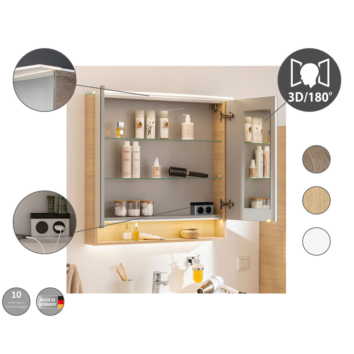 Fackelmann  Spiegelschrank B.Style 800 x 812 x 153 mm Nature Oak LED Bild 5