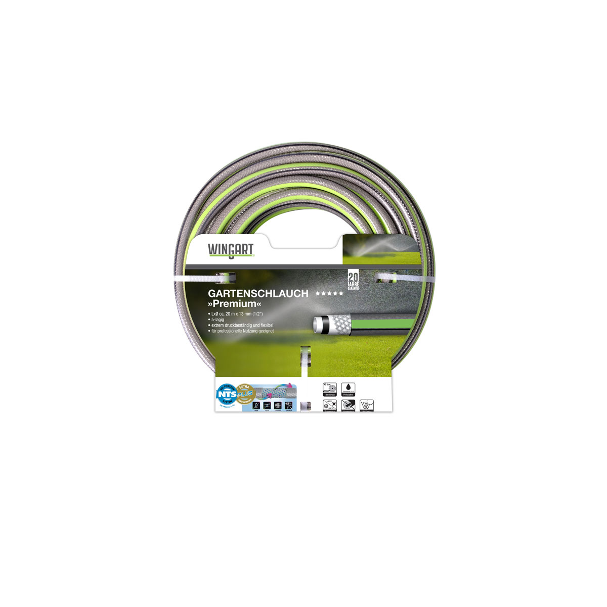 Wingart  NTSPlus Gartenschlauch Premium transparent hellgrün mit schwarzer Streife 1/2" 20 m