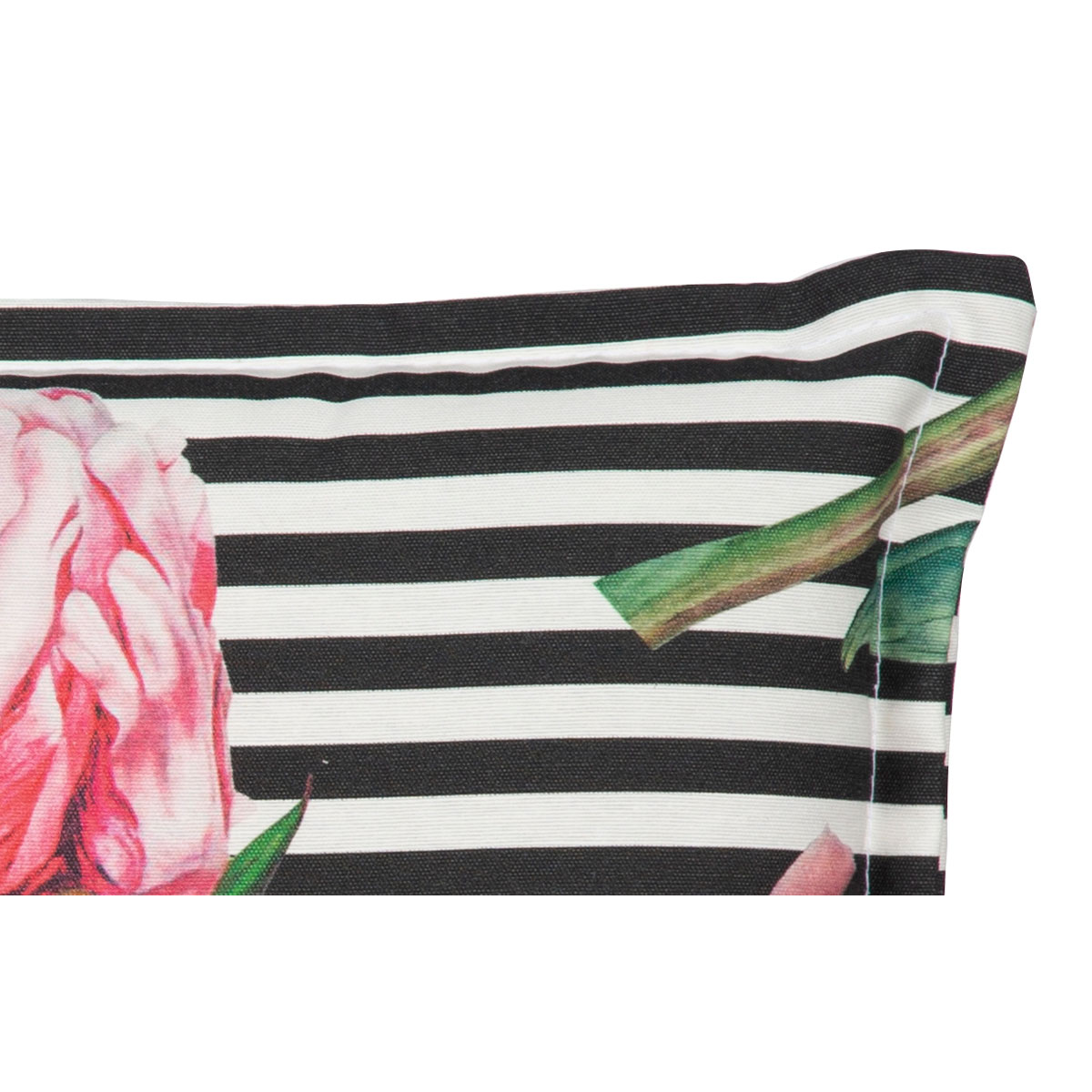 Liegen-Saumauflage Toronto BE129 rosé/pinke Pfingstrosen auf schwarz-weißen Streifen Bild 3