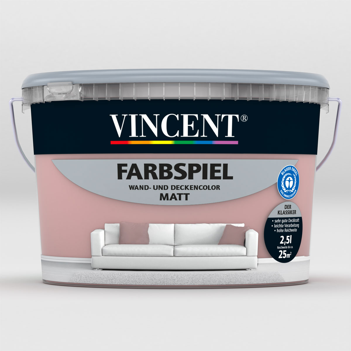 Vincent Wand- und Deckenfarbe Farbspiel altrosa matt 2,5 L