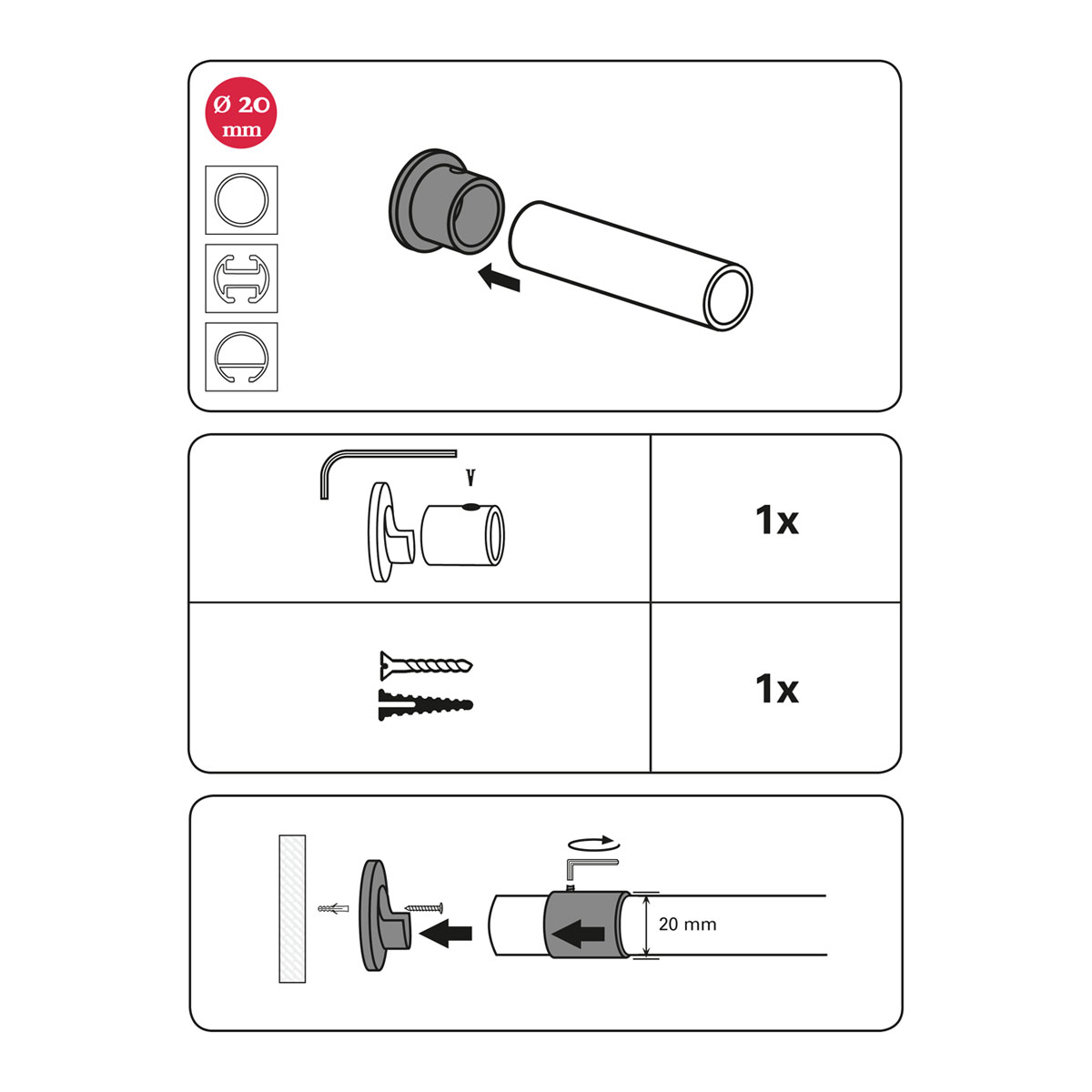 Gardinia Wandlager Chicago für Durchmesser 20 mm chrom Bild 3