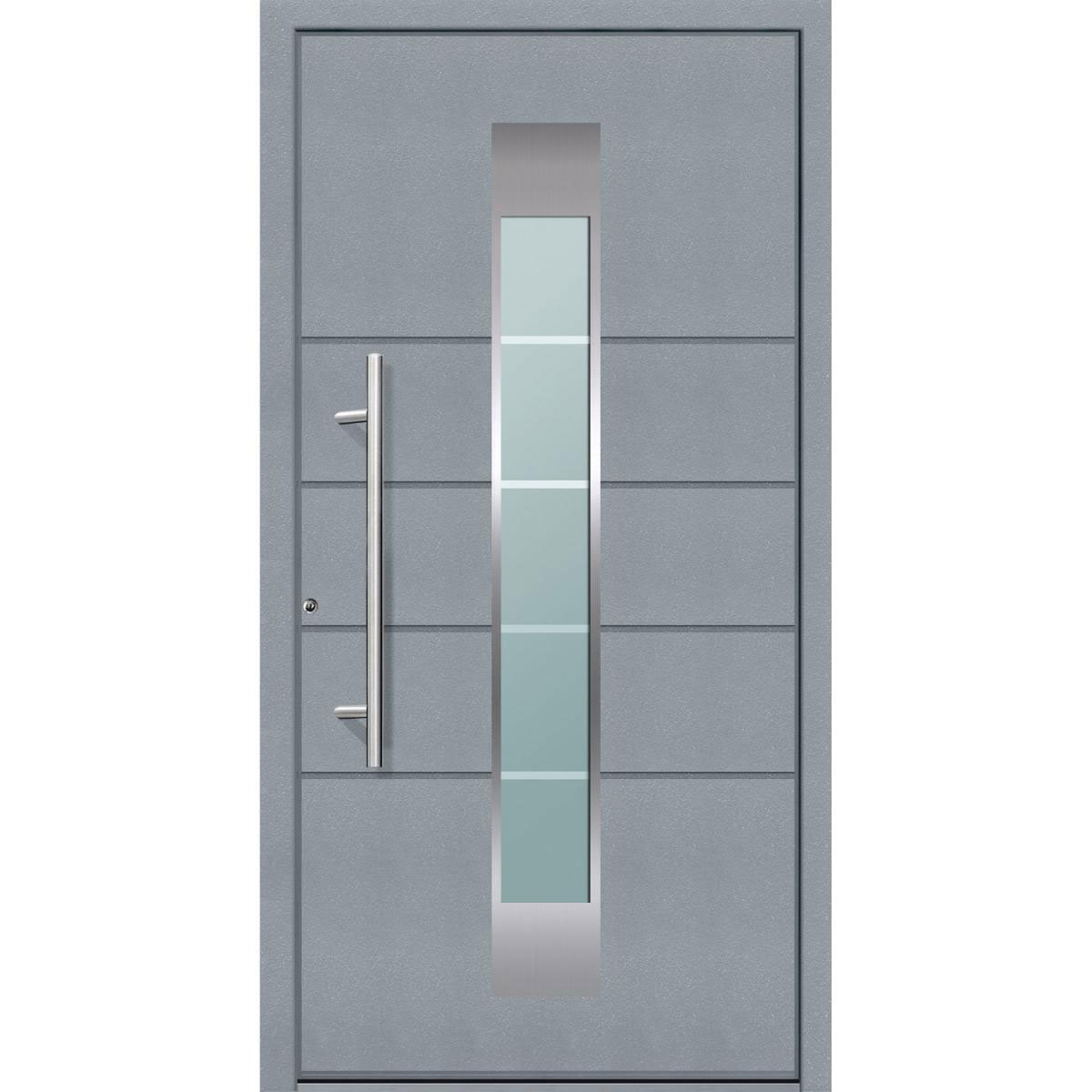 Aluminium Sicherheits-Haustür „Turin Superior“, 60mm, grau, 110x210 cm, Anschlag links, inkl. Griffset