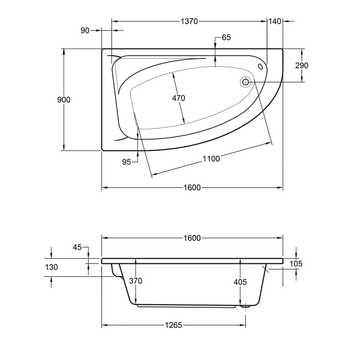Ottofond Eckwanne Marina Modell B 160 x 90 cm weiß Bild 3