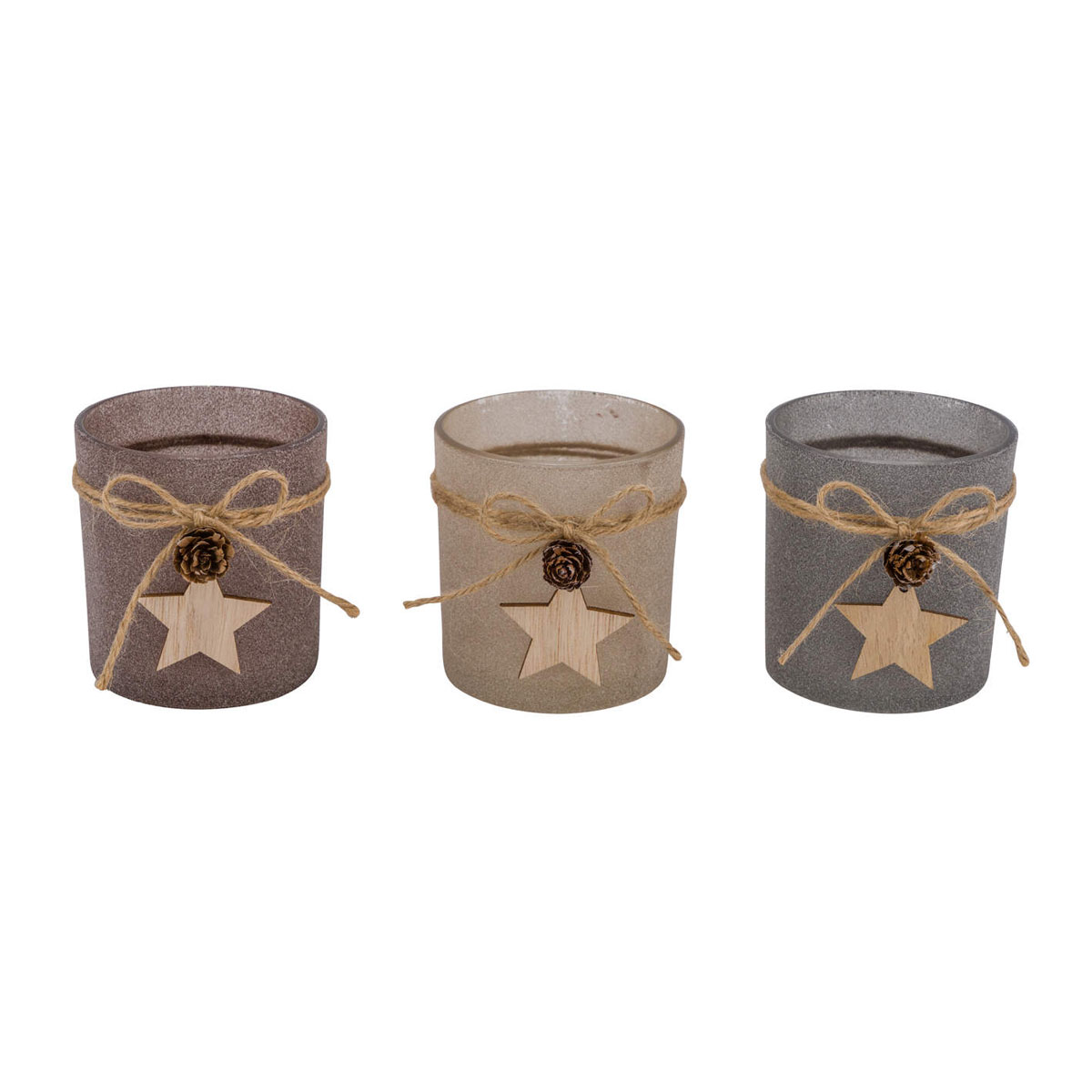 Glaswindlicht 8cm braun/grau m.Kordel 7x8cm,3er sortiert