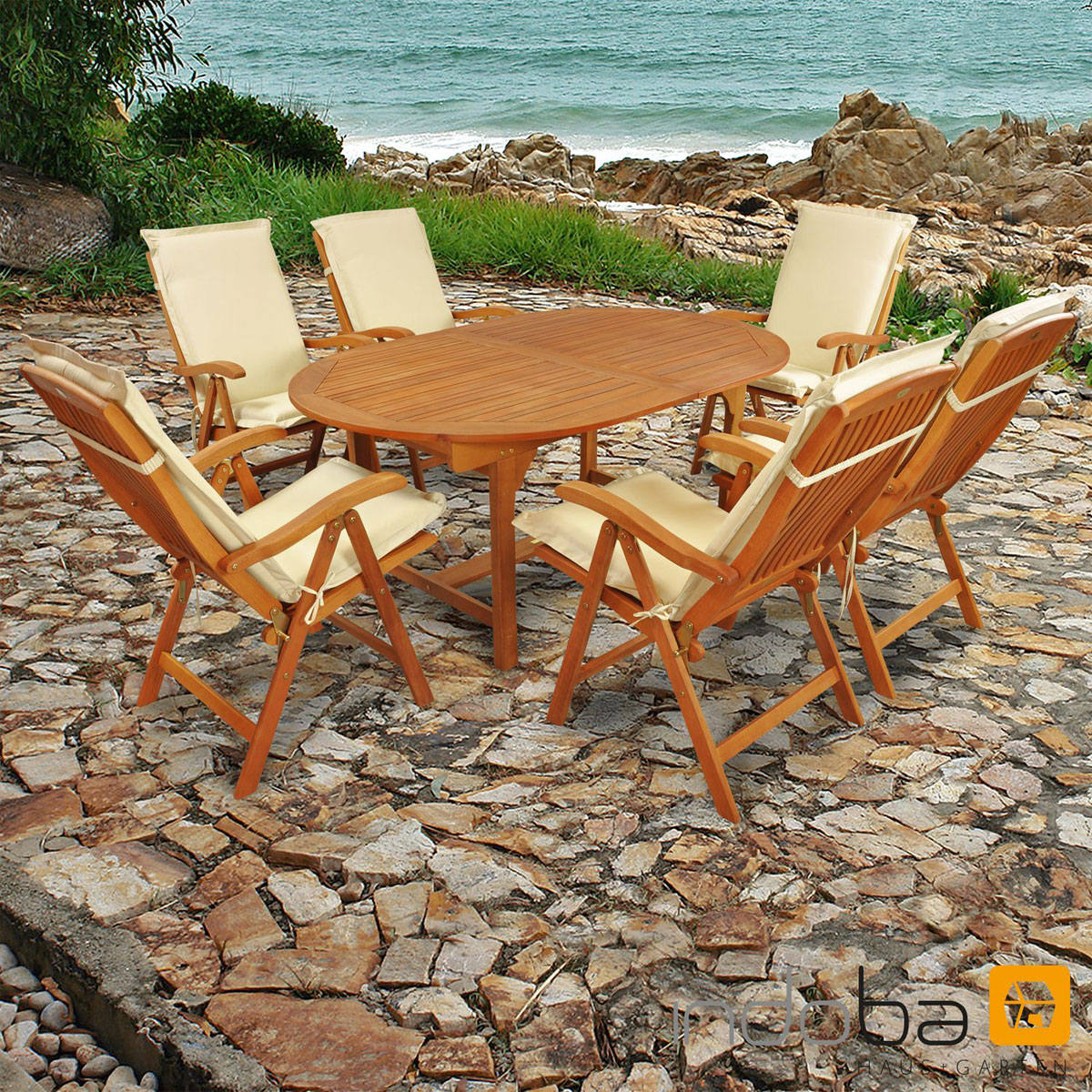 Indoba Gartenmöbel Set Sun Flair 13-teilig mit Auflagen Premium Beige | 13  | Beige | K000022012