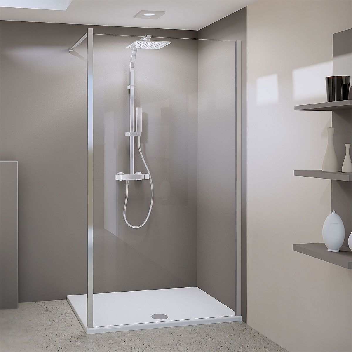 Breuer  Flex Duschwand Panorama alleinstehend mit Decken- oder Wandstabilisator alu chromeffekt Intima 900 mm Bild 2