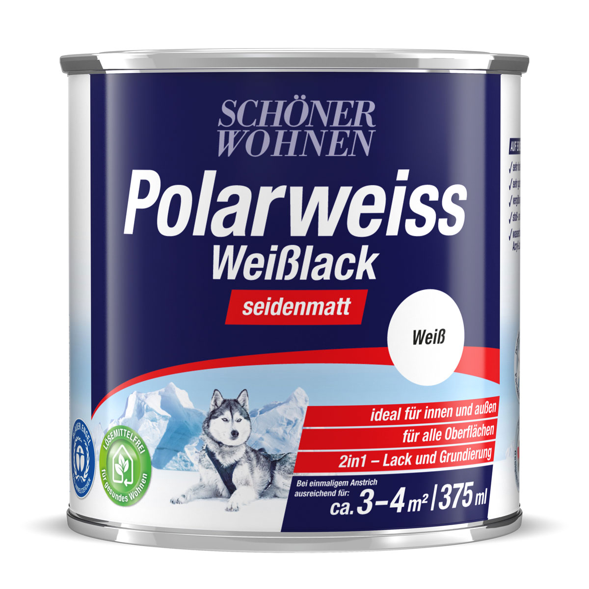 Weißlack „Polarweiß“, seidenmatt, 375 ml