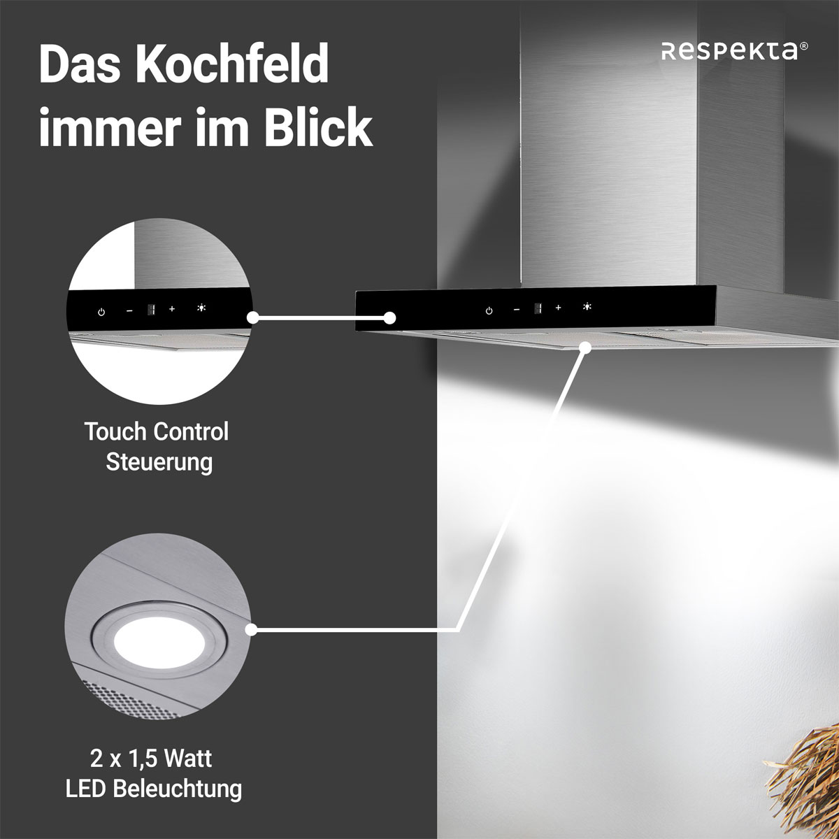 respekta Haube Edelstahl 60cm EEK A++9 Leistungsstufen LED-Beleuchtung Bild 5