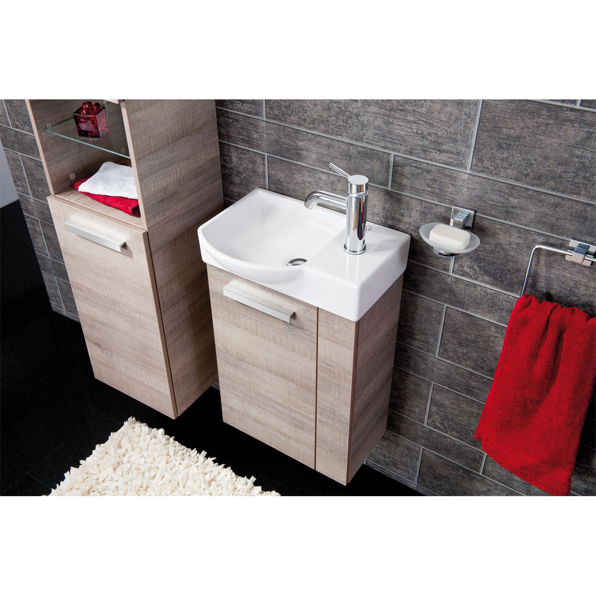 Fackelmann  Gäste-WC Waschtischunterschrank links SBC 440 x 600 x 243 mm Graueiche Bild 7