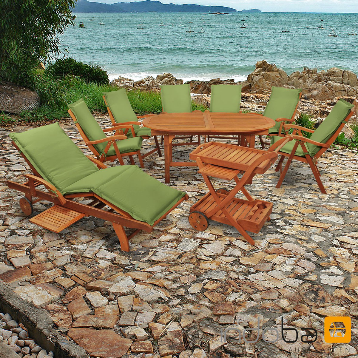 Indoba Gartenmöbel Set Sun Flair 16-teilig mit Auflagen Premium Grün | 16 |  Grün | K000022059