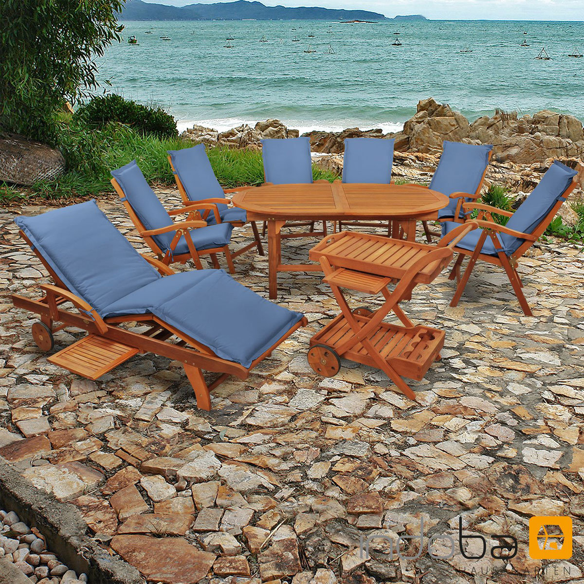 Indoba Gartenmöbel Set Sun Flair 16-teilig mit Auflagen Premium Blau | 16 |  Blau | K000022061