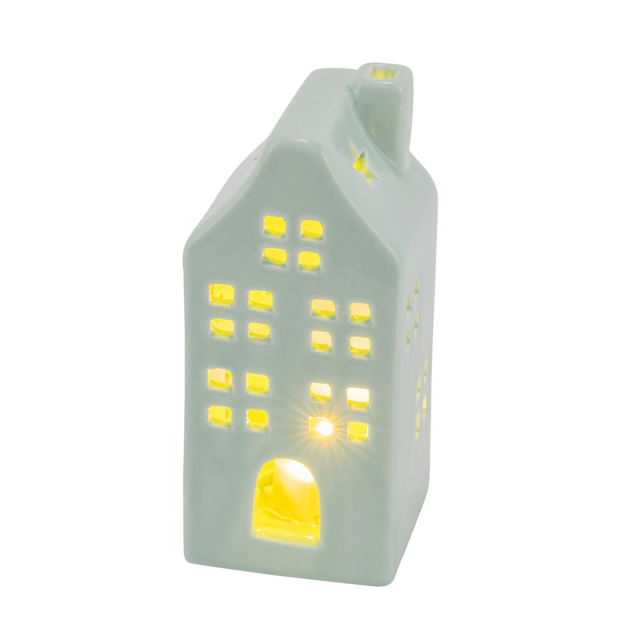 LED Keramikhaus 6x6x13cm salbei 2xLR44