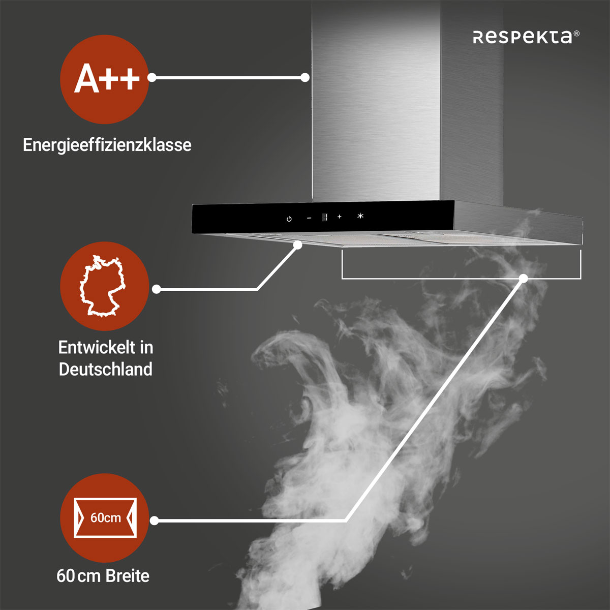 respekta Haube Edelstahl 60cm EEK A++9 Leistungsstufen LED-Beleuchtung Bild 4