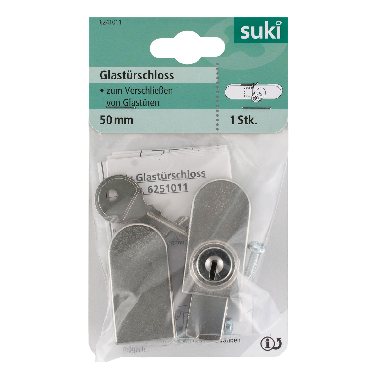Suki Glastürschloss vernickelt für Doppeltüren