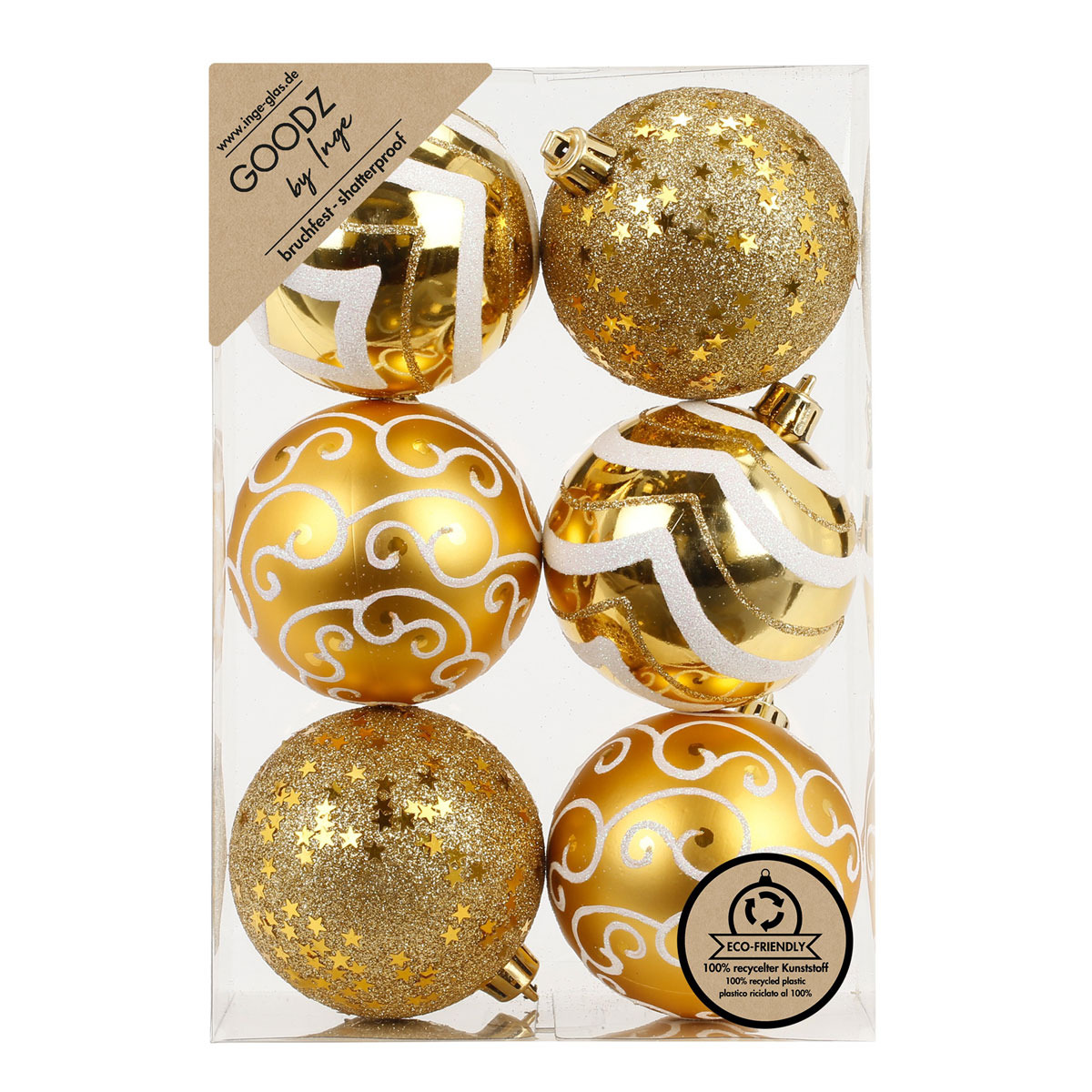 Dekorierte Kugel Kunststoff 8 cm 6 Stk Gold-Mix