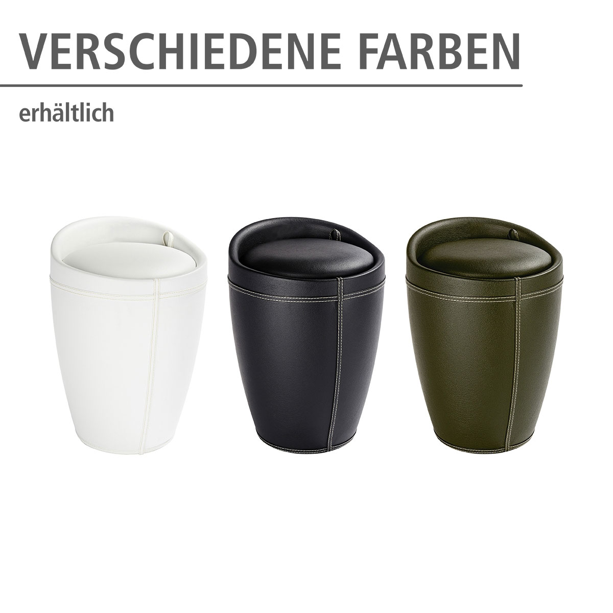Wenko  Hocker Candy White in Lederoptik mit Wäschesack Badhocker mit abnehmbarem Wäschesammler Bild 4