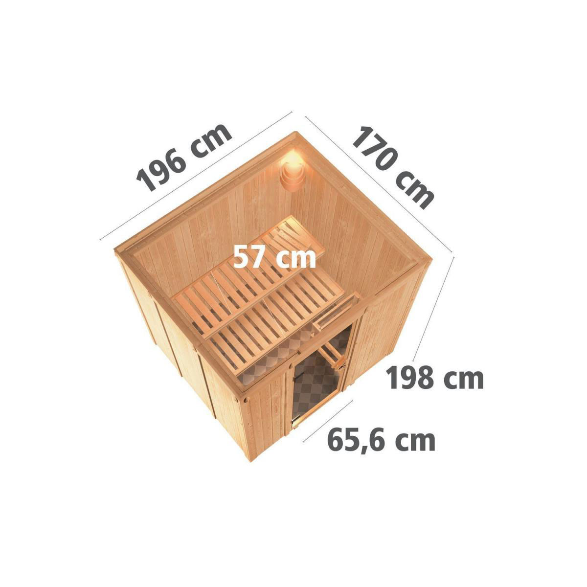 Karibu Sauna Daria Fronteinstieg 3,6 kW Ofen integr Strg kein Kranz Klarglas-Tür Bild 11