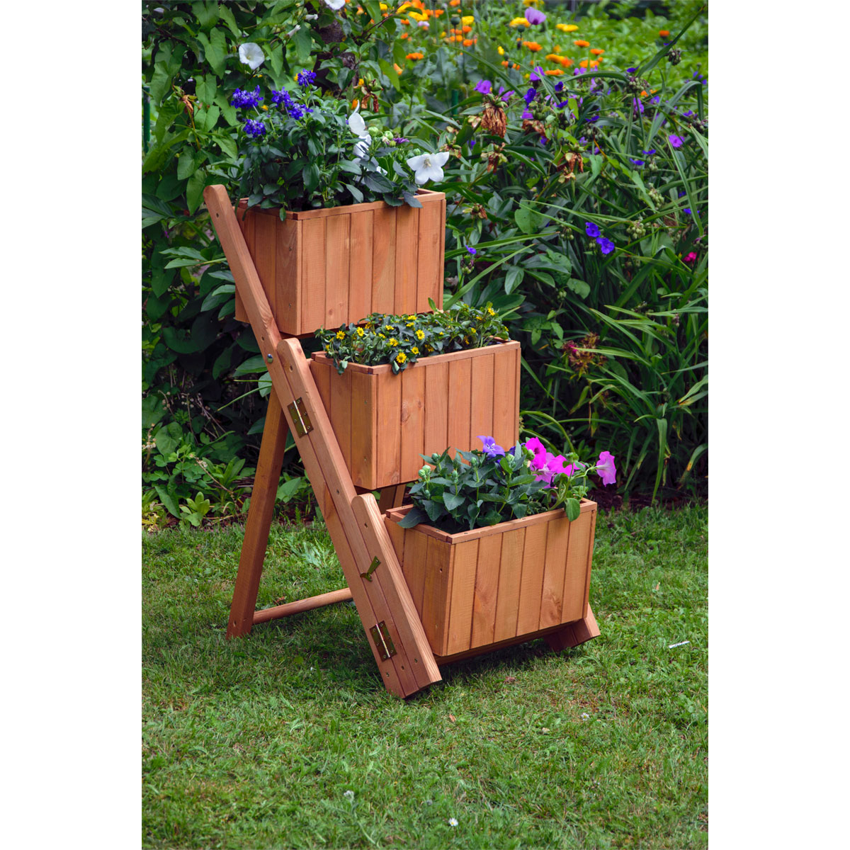 dobar Pflanztreppe ausklappbar 41 x 85 x 55 cm grau Kiefer braun Bild 2