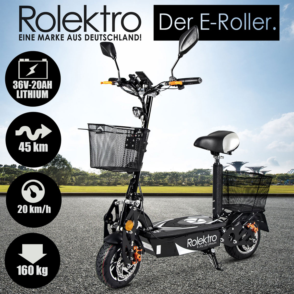 Rolektro E-Scooter E-Joy 20 Schwarz