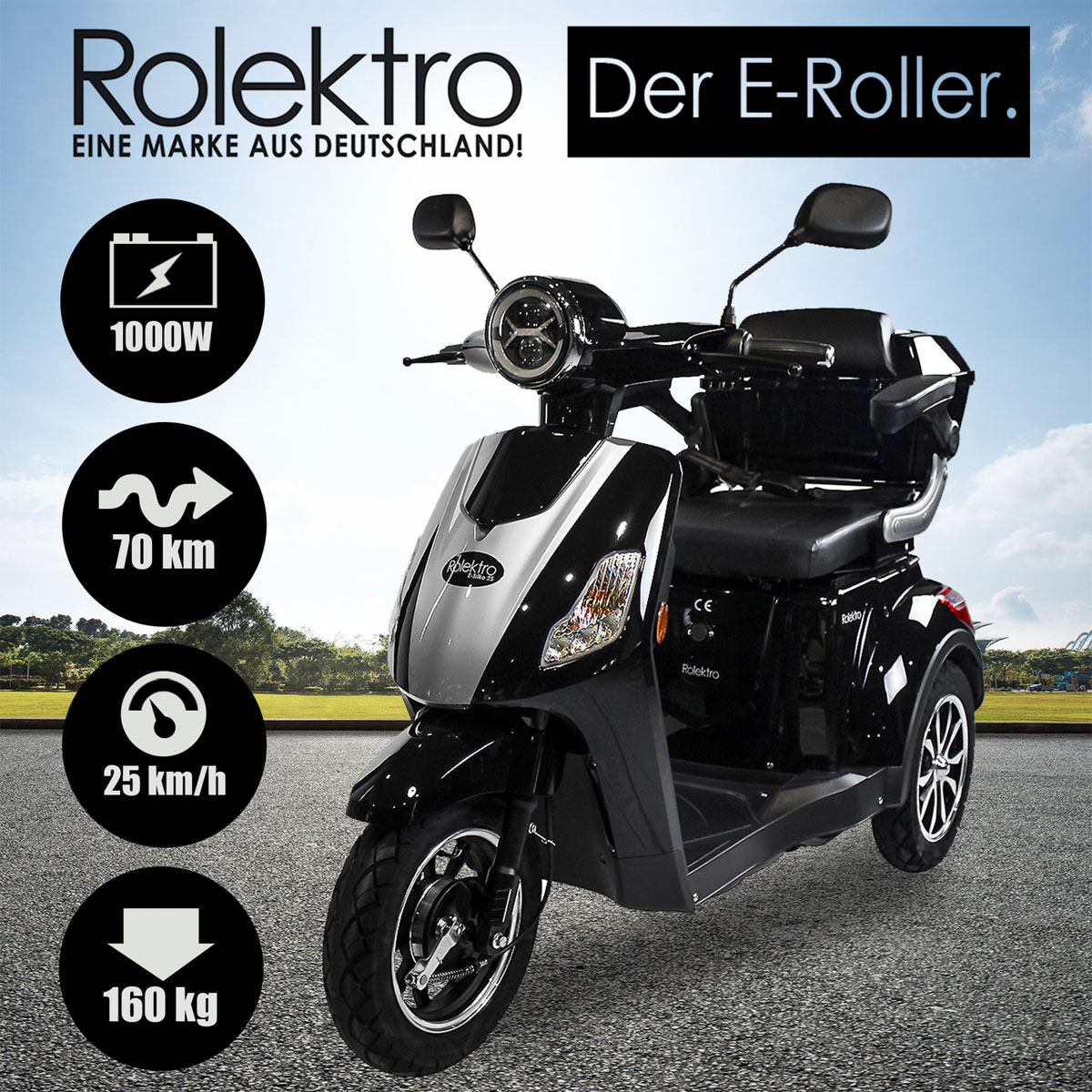 Rolektro E-Dreiradroller „25 V.3“ 1000 W, schwarz Bild 5