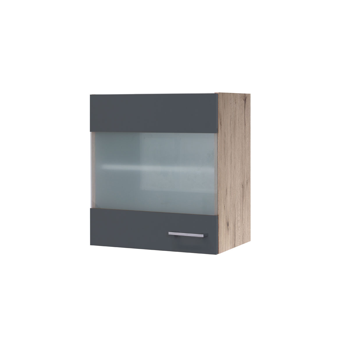 Flex-Well Küchen-Glasoberschrank „Tiago“, 50x54,8x32 cm, basaltgrau/San Remo Eiche