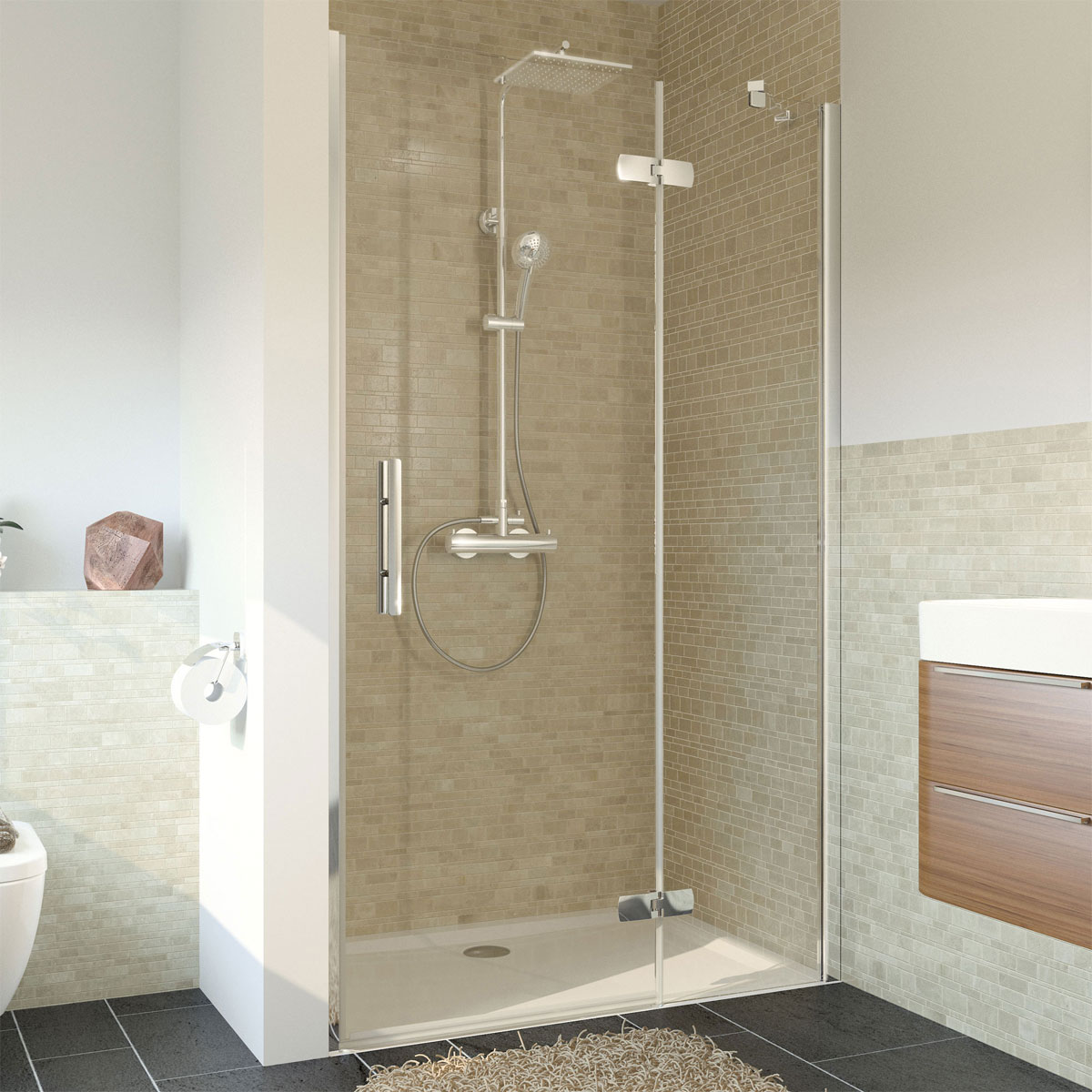 Breuer  Drehtür Avanta mit Festteil für Nische Anschlag rechts alu chromeffekt Klarglas 800 mm Bild 1