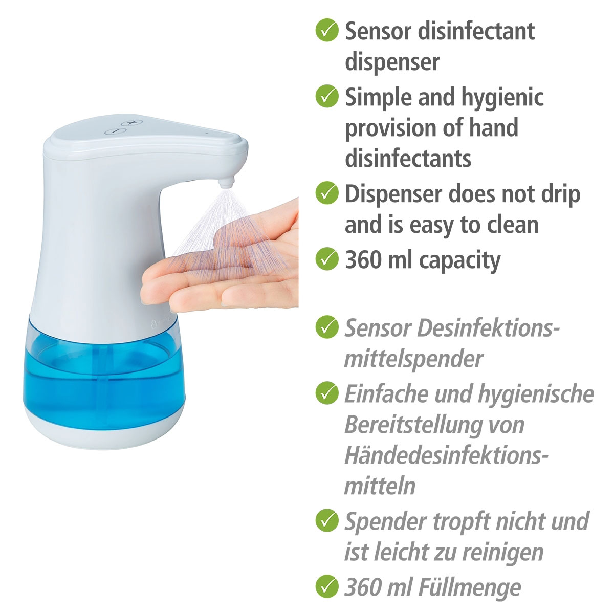 Wenko Sensor Desinfektionsmittelspender ml Desinfektionsspender | 514846 berührungsloser Diala 360