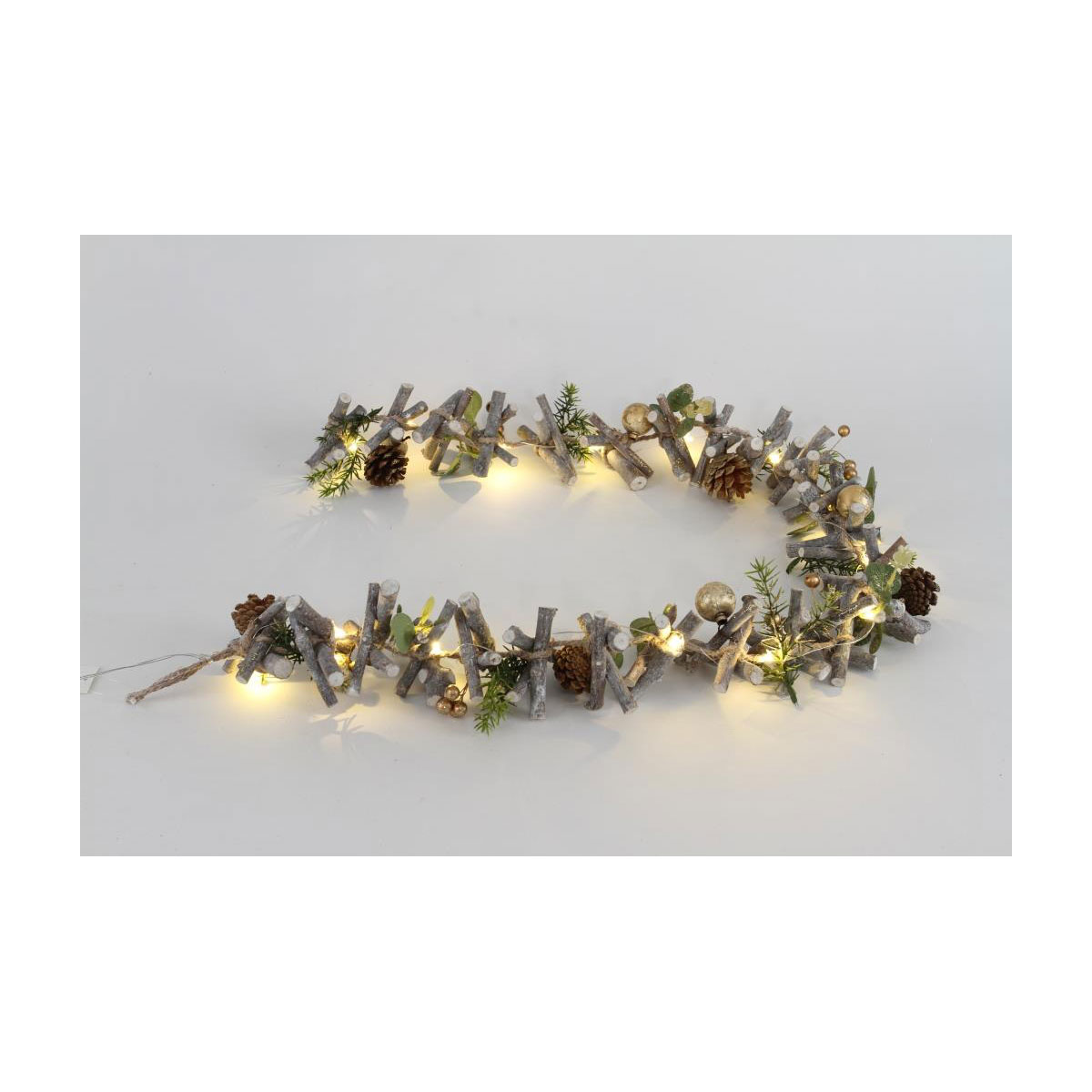 LED Girlande 120cm grün/gold Haselnuss Zapfen Kunststoff