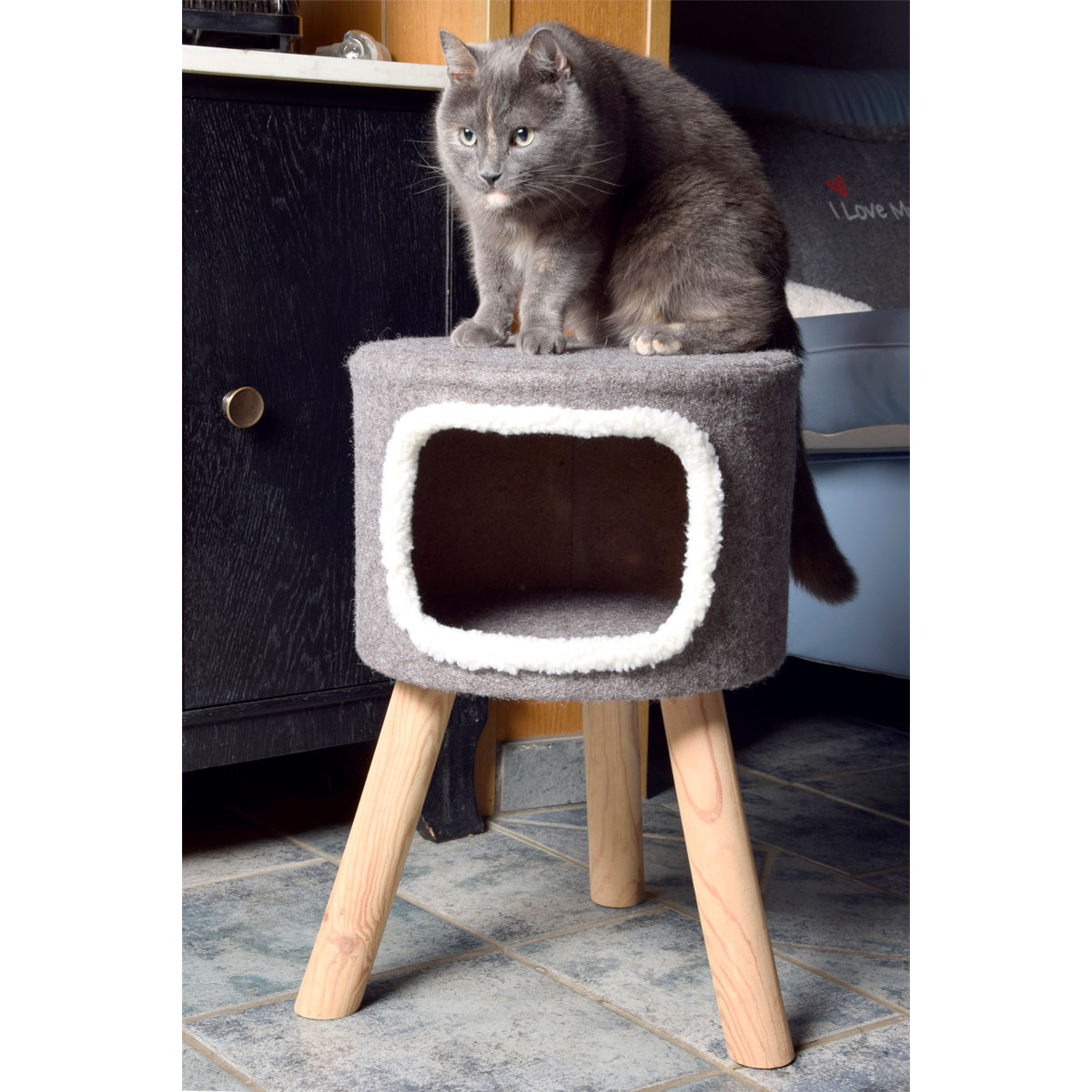 Katzenhocker mit Katzenhöhle, 35x50x35 cm, grau