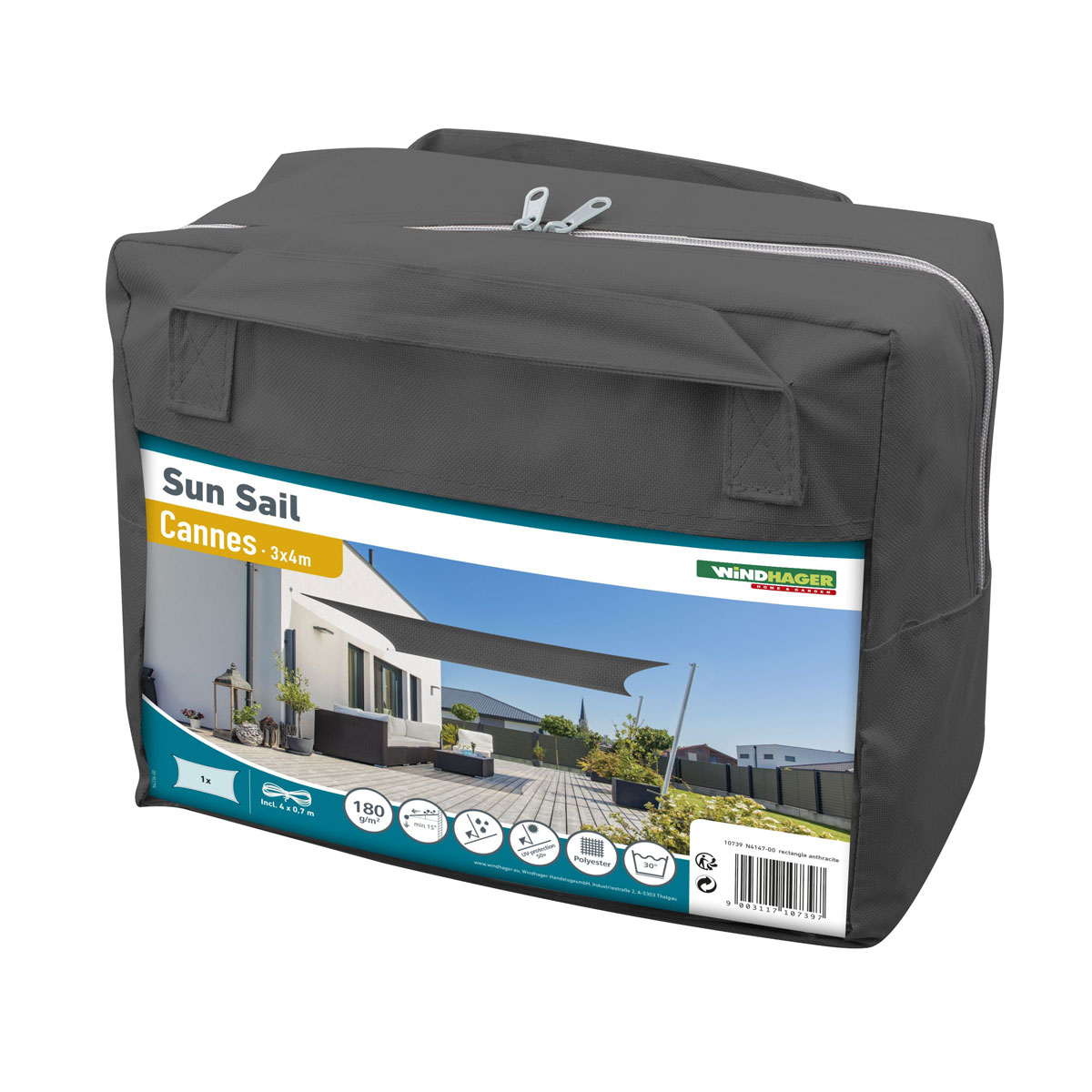 Rechteck-Segel Cannes 3 x 4 m anthrazit Bild 4