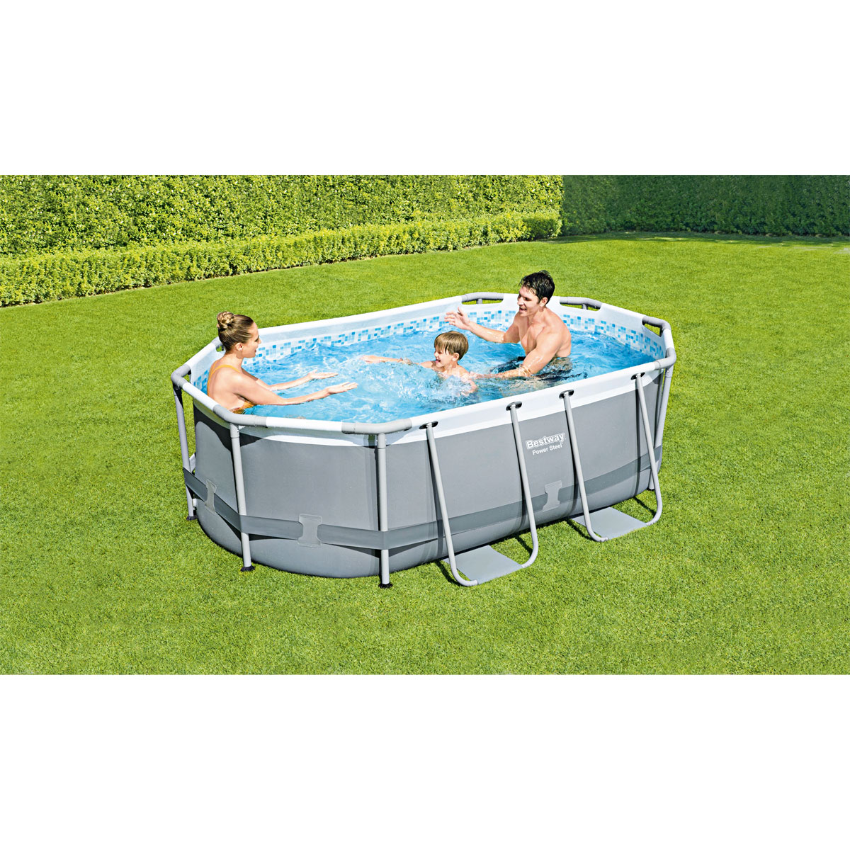 Power Steel Frame Pool komplett-Set mit Filterpumpe, 305x200x84 cm, grau, oval