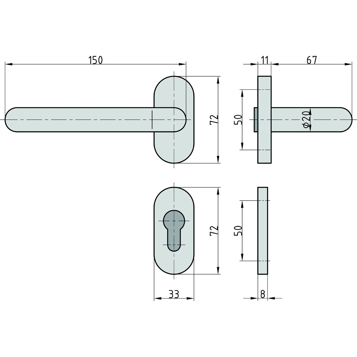 Schmalrahmengarnitur „ZB 3150 PZ“, 38-45mm, oval, U-Form
