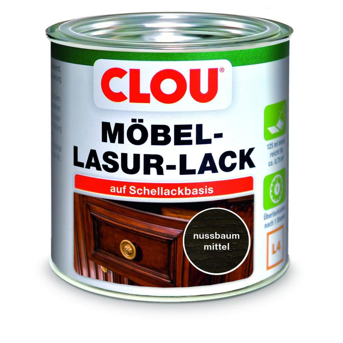 Clou L4 Möbel-Lack „Nussbaum mittel“, 125 ml